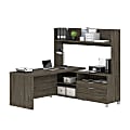 Bestar Pro-Linea 72”W L-Shaped Corner Desk With Single Shelf Hutch, Walnut Gray