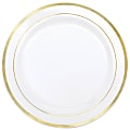 Amscan Premium Plastic Plates With Trim, 7-1/2", White/Gold, Pack Of 20 Plates 1 thumbnail image