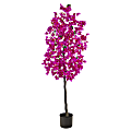 Nearly Natural Bougainvillea 60”H Artificial Plant With Planter, 60”H x 28”W x 9”D, Purple/Black
