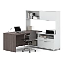 Bestar Pro-Linea 72”W L-Shaped Corner Desk With Drawers And Hutch, Bark Gray 1 thumbnail image