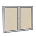 Ghent Traditional Enclosed 2-Door Fabric Bulletin Board, 36" x 60", Beige, Satin Aluminum Frame