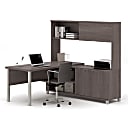 Bestar Pro-Linea 72"W L-Shaped Computer Desk With Metal Legs And Hutch, Bark Gray 1 thumbnail image