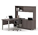 Bestar Pro-Linea 72"W L-Shaped Computer Desk With Metal Legs And Hutch, Bark Gray