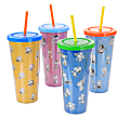 Gibson Peanuts 70th Anniversary 4-Piece Plastic Tumbler Set With Lid And Straw, 23.6 Oz, Assorted Colors 1 thumbnail image