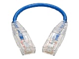Tripp Lite Cat6 UTP Patch Cable (RJ45) - M/M, Gigabit, Snagless, Molded, Slim, Blue, 8 in. - First End: 1 x RJ-45 Male Network - Second End: 1 x RJ-45 Male Network - 1 Gbit/s - Patch Cable - Gold Plated Contact - 28 AWG - Blue