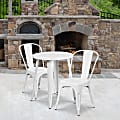 Flash Furniture Round Metal Indoor-Outdoor Table Set With 2 Café Chairs, 29" x 24", White