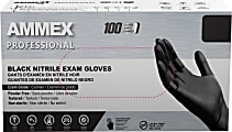 Ammex Professional Powder-Free Exam-Grade Nitrile Gloves, Small, Black, Box Of 100 Gloves