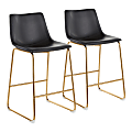 LumiSource Duke Counter Stools, Black Seat/Gold Frame, Set Of 2 Stools