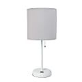 Creekwood Home Oslo USB Port Metal Table Lamp, 19-1/2"H, Gray Shade/White Base