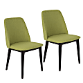 LumiSource Tintori Dining Chair, Brown Wood/Green Fabric, Set Of 2