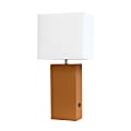 Elegant Designs Modern Leather/Fabric Desk Lamp With USB Port, 21"H, White Shade/Tan Base 1 thumbnail image