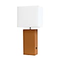 Elegant Designs Modern Leather/Fabric Desk Lamp With USB Port, 21"H, White Shade/Tan Base