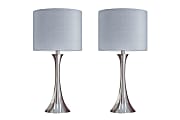 LumiSource Lenuxe Contemporary Table Lamps, 24-1/4”H, Gray & Silver Shade/Polished Nickel Base, Set Of 2 Lamps