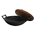 Gibson General Store Addlestone 2-Piece Heavy-Duty Cast-Iron Wok With Wood Lid, 14", Black
