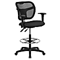 Flash Furniture Mesh Mid-Back Drafting Chair With Back Height Adjustment And Adjustable Arms, Black