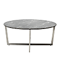 Eurostyle Llona Round Coffee Table, 15-4/5”H x 36”W x 36”D, Brushed Steel/Black Marble
