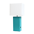 Elegant Designs Modern Leather Table Lamp with USB, 21"H, White Shade/Teal