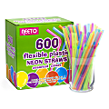 Neeto Flexible Plastic Neon Straws, Assorted Colors, Pack Of 600 Straws