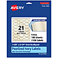 Avery® Pearlized Permanent Labels With Sure Feed®, 94061-PIP100, Oval Scalloped, 1-1/8" x 2-1/4", Ivory, Pack Of 2,100 Labels
