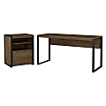 Bush Furniture Latitude 60"W Writing Desk with Printer Stand File Cabinet, Rustic Brown Embossed, Standard Delivery