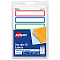 Avery® Durable Water-Resistant Labels, 41440, Rectangle, 5/8" x 3-1/2", White With Assorted Border Colors (Blue, Green, Red), Pack Of 35