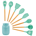 MegaChef Silicone And Wood Cooking Utensils, Mint Green, Set Of 9 Utensils