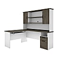 Bestar Norma 71"W L-Shaped Corner Desk With Hutch, Walnut Gray/White