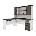 Bestar Norma 71"W L-Shaped Corner Desk With Hutch, Walnut Gray/White 1 thumbnail image