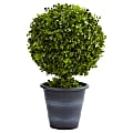 Nearly Natural 23"H Plastic Boxwood Ball Topiary With Planter, Green