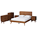 Baxton Studio Demeter Mid-Century Modern Finished Wood 5-Piece Bedroom Set, Full Size, Walnut Brown