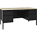 Lorell® Fortress 63"W Double-Pedestal Teacher's Computer Desk, Black Maple
