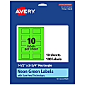 Avery® Print-To-The-Edge Labels With Sure Feed® Technology And Easy Peel®, 94230-NGP10, Rectangle, 1-1/2" x 2-3/4", Matte Neon Green, Pack of 100 1 thumbnail image