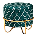 Baxton Studio Glam And Luxe Quatrefoil Velvet Round Ottoman, Teal Green/Gold 1 thumbnail image