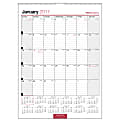Office Depot® Brand Monthly Wall Calendar, 8" x 11", 30% Recycled, Black/Red, January to December 2017
