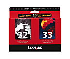 Lexmark™ 32/33 Black And Tri-Color Ink Cartridges, Pack Of 2, 18C0532