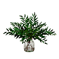 Nearly Natural 19”H Artificial Palmate Fern Arrangement With Glass Vase, 19”H x 20”W x 20”D, Clear/Green