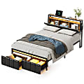 Bestier Metal Frame Platform Bed with Charge Station, Storage Headboard and Drawers, Full Size, Rustic Brown 1 thumbnail image