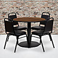Flash Furniture Round Laminate Table Set With Round Base And 4 Trapezoidal-Back Banquet Chairs, 30"H x 36"W x 36"D, Walnut/Black 1 thumbnail image