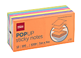 Office Depot® Brand Pop Up Sticky Notes, 3" x 3", Assorted Vivid Colors, 100 Sheets Per Pad, Pack Of 12 Pads 1 thumbnail image