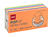 Office Depot® Brand Pop Up Sticky Notes, 3" x 3", Assorted Vivid Colors, 100 Sheets Per Pad, Pack Of 12 Pads