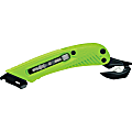 PHC Pacific Safety 3 Position Box Cutter - Ergonomic Handle, Safety Guard, Accurate Cutting/Trimming, Durable, Retractable, Tape Notch - Plastic - Green - 1 Each