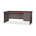 Lorell® 67000 Series Single-Pedestal Desk, 29"H x 66"W x 30"D, Mahogany/Charcoal