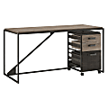 Bush Furniture Refinery Industrial Desk With 3 Drawer Mobile File Cabinet, 62"W, Rustic Gray/Charred Wood, Standard Delivery