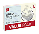 Office Depot® Brand Lined Sticky Notes, 4 in x 6 in, Assorted Pastel Colors, 100 Sheets Per Pad, Pack Of 8