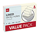 Office Depot® Brand Lined Sticky Notes, 4" x 6", Assorted Pastel Colors, 100 Sheets Per Pad, Pack Of 8