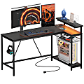 Bestier L-Shaped Gaming Computer Desk With Power Outlet, LED Lights & Headset Hooks, 59"W, Carbon Fiber Black