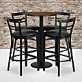 Flash Furniture Round Laminate Table Set With Round Base And Four 2-Slat Ladder-Back Metal Barstools, 42"H x 24"W x 24"D, Walnut/Black