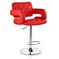 Elama Faux Leather Tufted Bar Stool, Red/Chrome