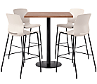 KFI Studios Proof Bistro Square Pedestal Table With Imme Bar Stools, Includes 4 Stools, 43-1/2”H x 36”W x 36”D, River Cherry Top/Black Base/Moonbeam Chairs