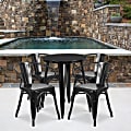 Flash Furniture Commercial-Grade Round Metal Indoor/Outdoor Table Set With 4 Arm Chairs, Black